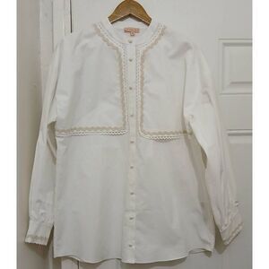 Machka womens large tunic white button down shirt top